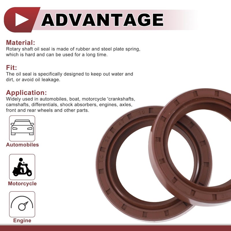 HEROFFIX Universal Oil Seal TC Seal Ring Rotary Shaft Seal 35x47x10mm High Pressure FKM Rubber Brown 2 Pcs - Image 4